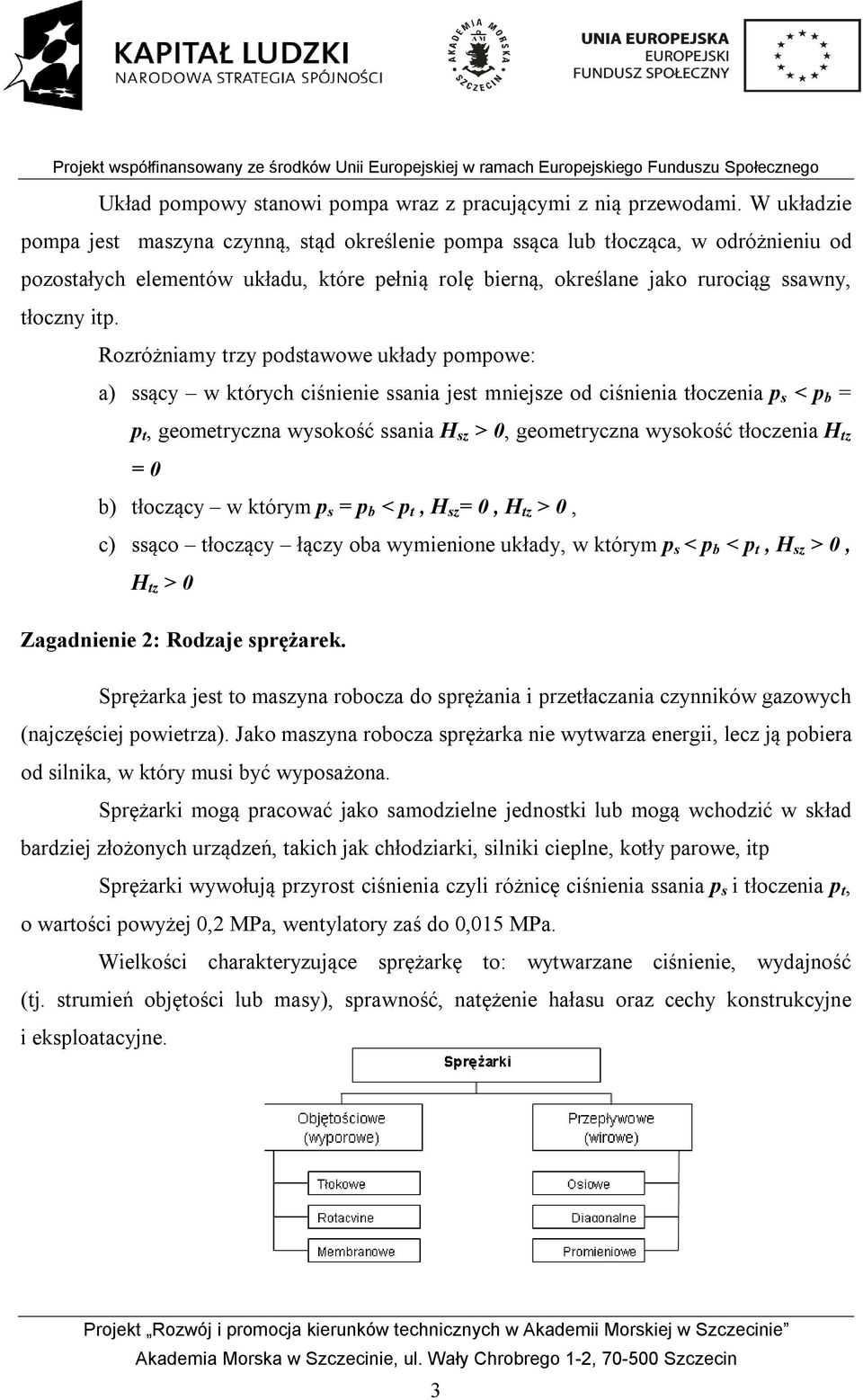 Rozróżniamy trzy podstawowe układy pompowe: a) ssący w których ciśnienie ssania jest mniejsze od ciśnienia tłoczenia p s < p b = p t, geometryczna wysokość ssania H sz > 0, geometryczna wysokość