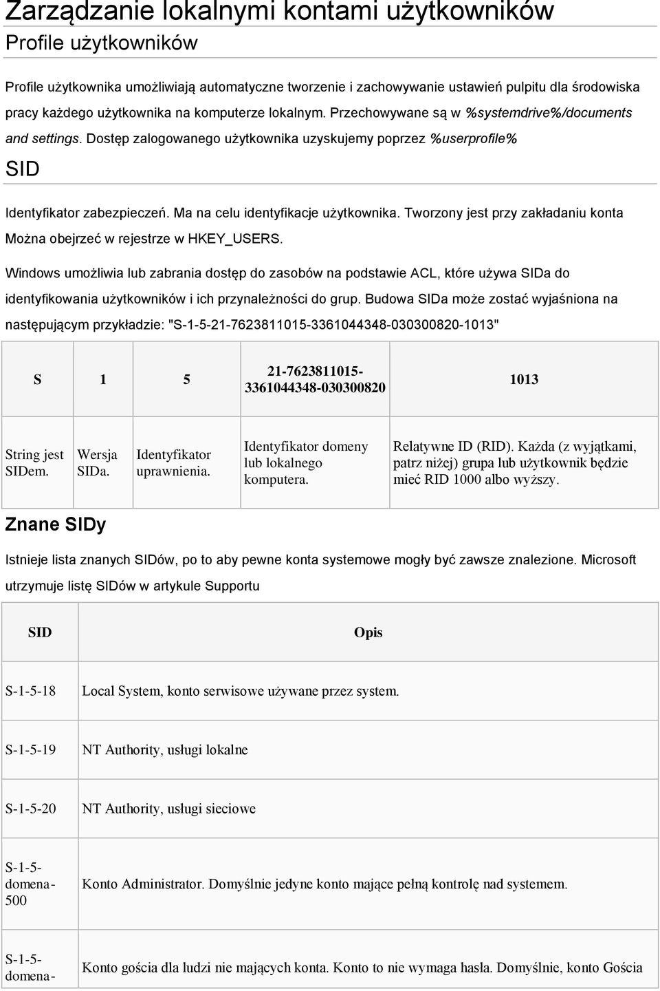 Ma na celu identyfikacje użytkownika. Tworzony jest przy zakładaniu konta Można obejrzeć w rejestrze w HKEY_USERS.