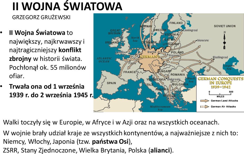 Walki toczyły się w Europie, w Afryce i w Azji oraz na wszystkich oceanach.