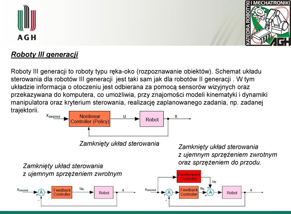 W tym układzie informacja o otoczeniu jest odbierana za pomocą sensorów wizyjnych oraz przekazywana do komputera, co umożliwia, przy znajomości modeli