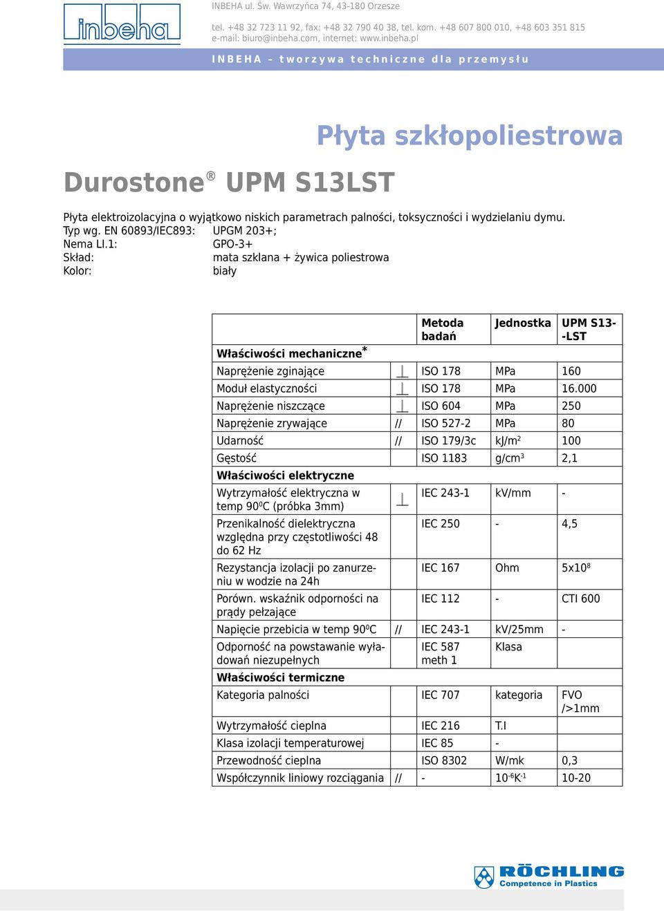 000 Naprężenie niszczące ISO 604 MPa 250 Naprężenie zrywające // ISO 527-2 MPa 80 Udarność // ISO 179/3c kj/m 2 100 Gęstość ISO 1183 g/cm 3 2,1 Właściwości elektryczne Wytrzymałość elektryczna w IEC