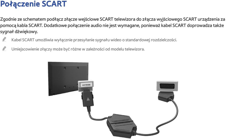 Dodatkowe połączenie audio nie jest wymagane, ponieważ kabel SCART doprowadza także sygnał dźwiękowy.