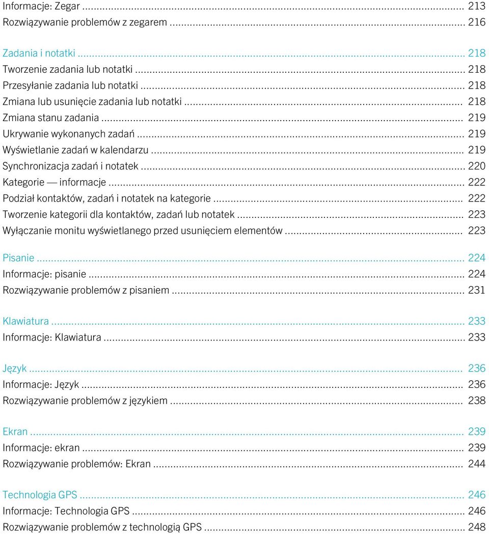 .. 220 Kategorie informacje... 222 Podział kontaktów, zadań i notatek na kategorie... 222 Tworzenie kategorii dla kontaktów, zadań lub notatek.