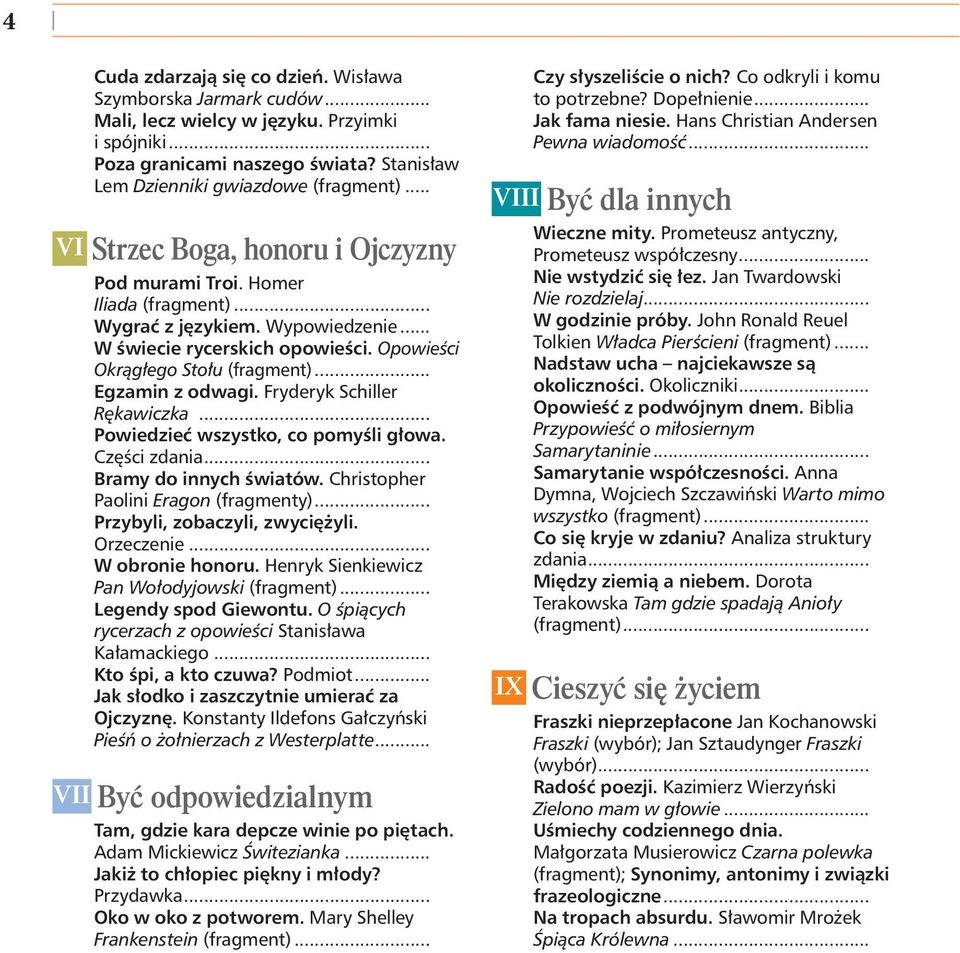 .. Egzamin z odwagi. Fryderyk Schiller Rękawiczka... Powiedzieć wszystko, co pomyśli głowa. Części zdania... Bramy do innych światów. Christopher Paolini Eragon (fragmenty).