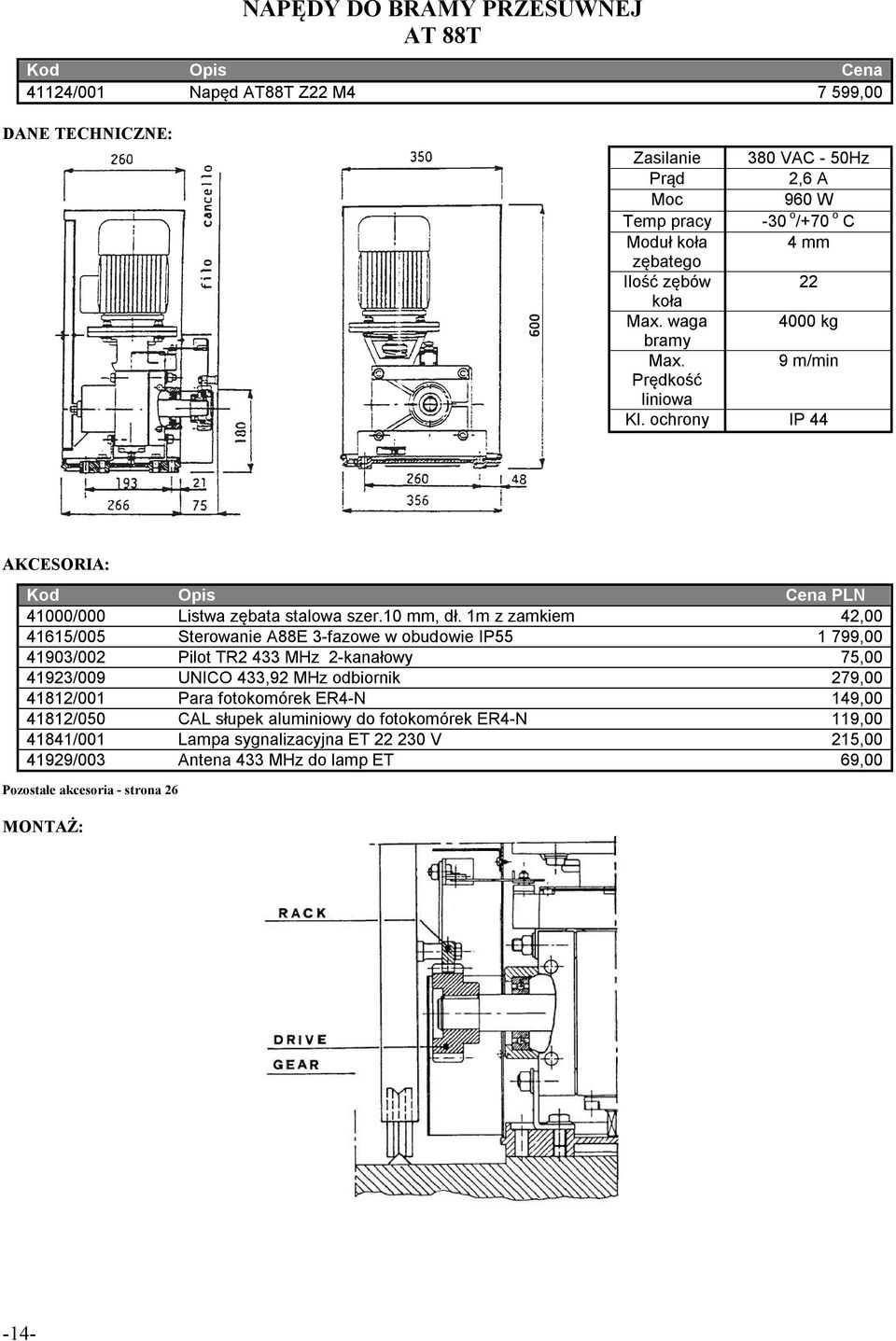 ochrony IP 44 41000/000 Listwa zębata stalowa szer.10 mm, dł.