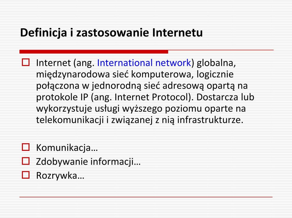 jednorodną sied adresową opartą na protokole IP (ang. Internet Protocol).