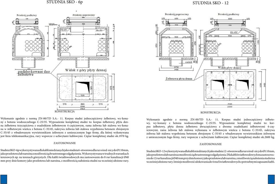 nakrywa żeliwna lub stalowa wypełniona betonem zbrojonym C-35/45 z wbudowanym wywietrznikiem żeliwnym z umieszczonym logo firmy, dla której wykonywana jest linia telekomunikacyjna, rury wsporcze z