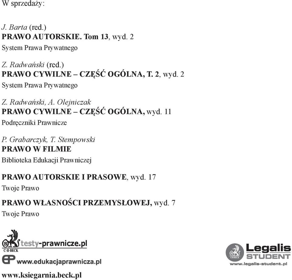 Olejniczak PRAWO CYWILNE CZĘŚĆ OGÓLNA, wyd. 11 Podręczniki Prawnicze P. Grabarczyk, T.