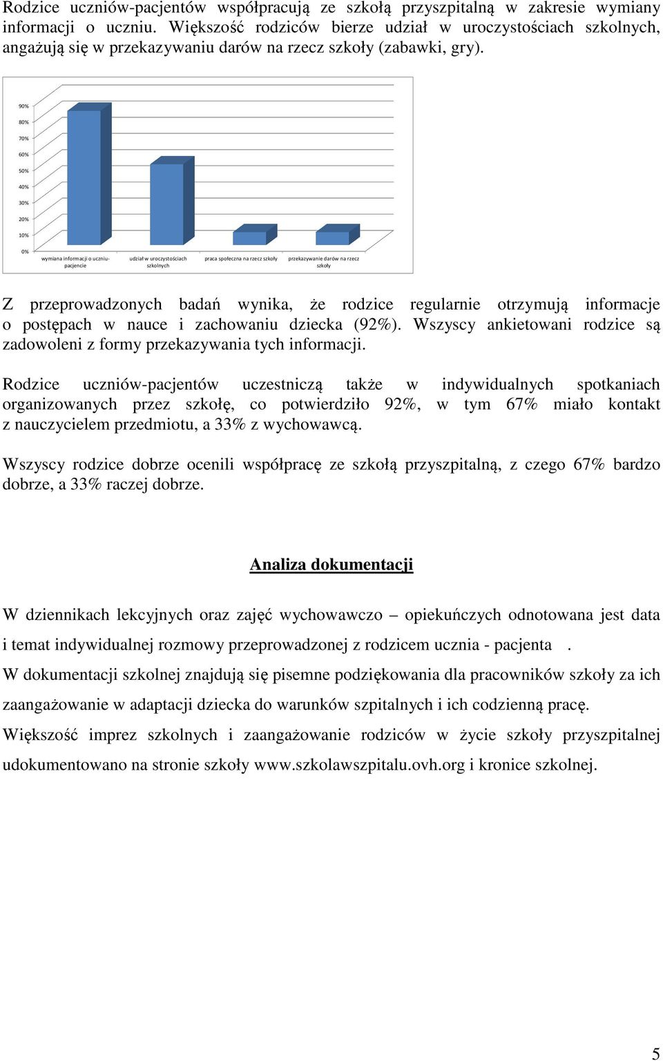 9 8 7 6 5 4 2 wymiana informacji o uczniu- udział w uroczystościach praca społeczna na rzecz szkoły przekazywanie darów na rzecz pacjencie szkolnych szkoły Z przeprowadzonych badań wynika, że rodzice