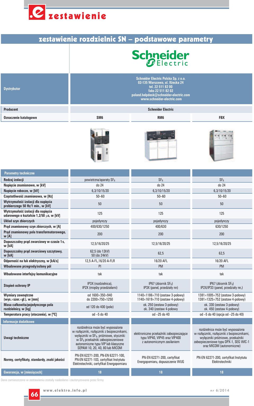 com Producent Schneider Electric Oznaczenie katalogowe SM6 RM6 FBX Rodzaj izolacji powietrzna/aparaty SF 6 SF 6 SF 6 Napięcie znamionowe, w [kv] do 24 do 24 do 24 Napięcie robocze, w [kv]