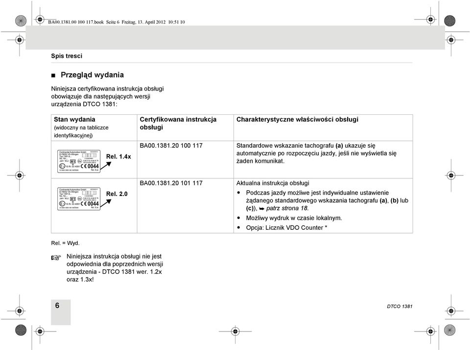 identyfikacyjnej) Rel. 1.4x Certyfikowana instrukcja obsługi BA00.1381.