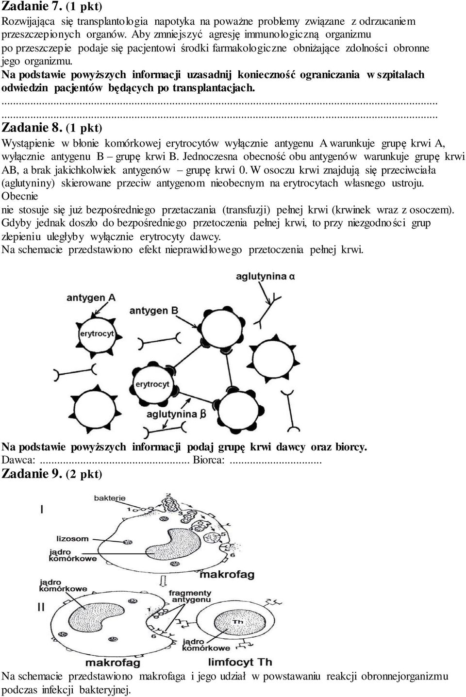 Na podstawie powyższych informacji uzasadnij konieczność ograniczania w szpitalach odwiedzin pacjentów będących po transplantacjach. Zadanie 8.