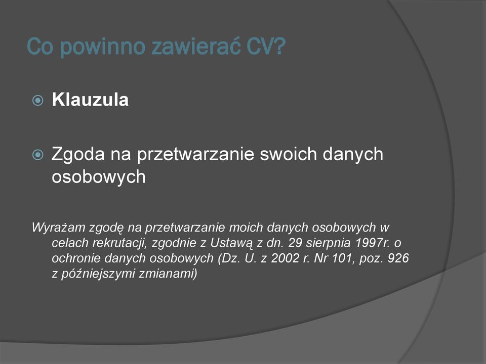 na przetwarzanie moich danych osobowych w celach rekrutacji, zgodnie z