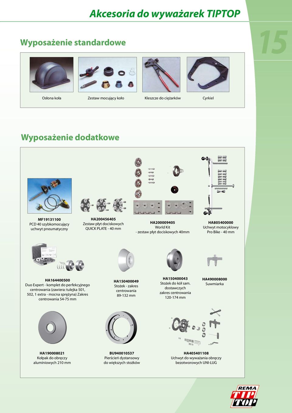 perfekcyjnego centrowania (zawiera: tulejka 501, 502, 1 extra - mocna sprężyna) Zakres centrowania 54-75 mm HA150400049 Stożek - zakres centrowania 89-132 mm HA150400043 Stożek do kół sam.