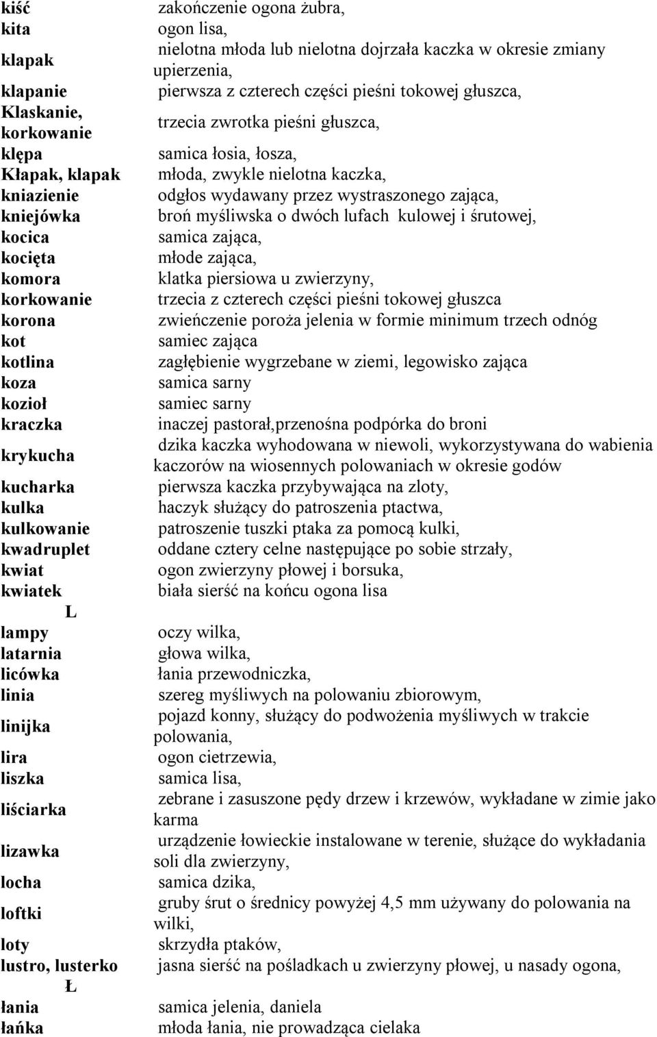 nielotna dojrzała kaczka w okresie zmiany upierzenia, pierwsza z czterech części pieśni tokowej głuszca, trzecia zwrotka pieśni głuszca, samica łosia, łosza, młoda, zwykle nielotna kaczka, odgłos