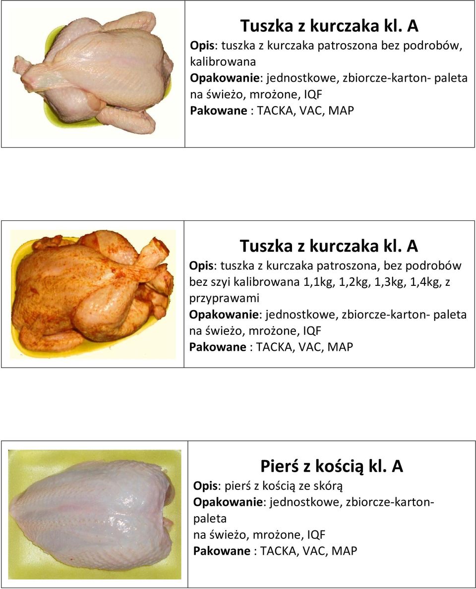 z kurczaka patroszona, bez podrobów bez szyi kalibrowana 1,1kg, 1,2kg, 1,3kg,