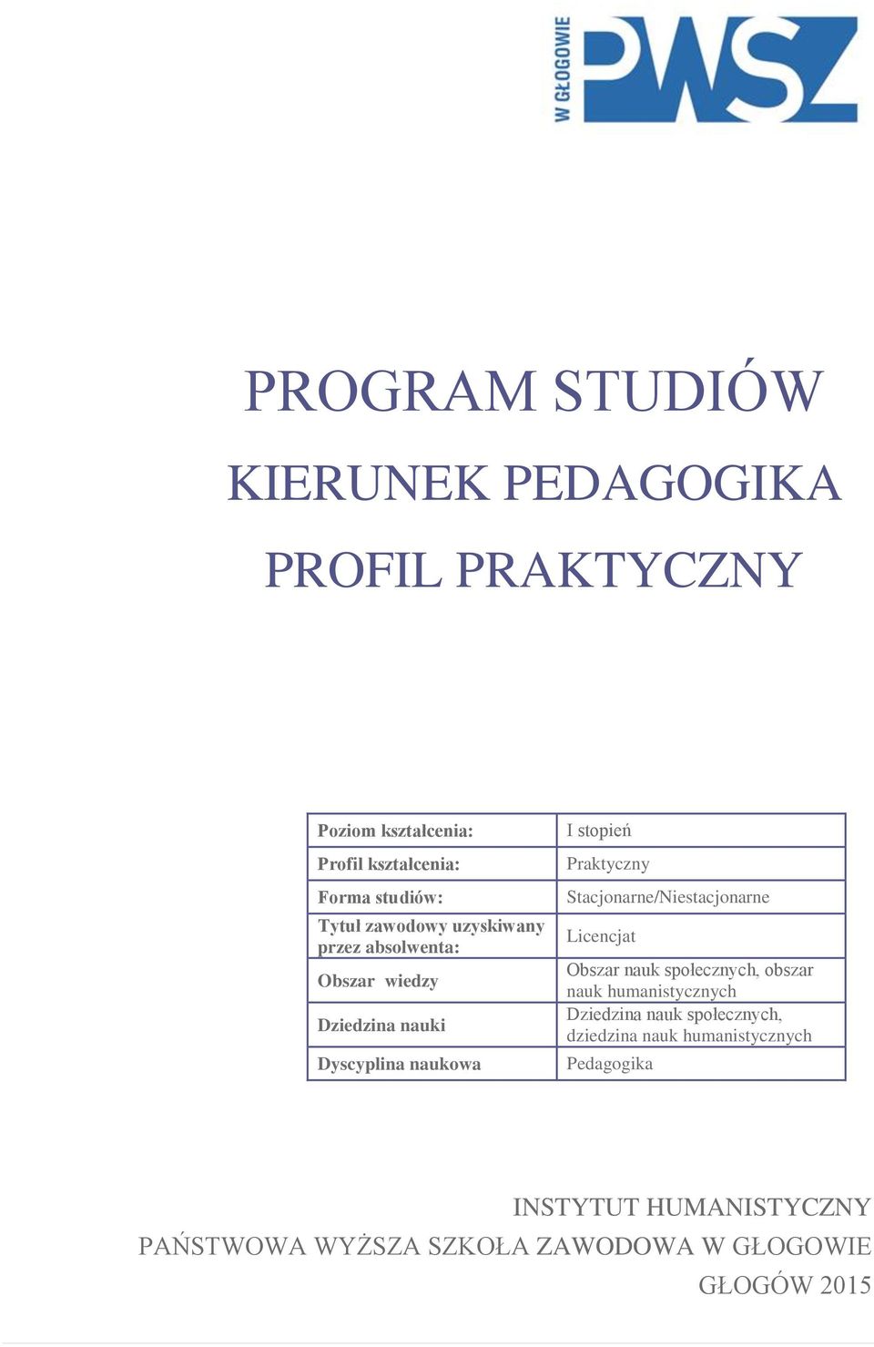 Stacjonarne/Niestacjonarne Licencjat Obszar nauk społecznych, obszar nauk humanistycznych Dziedzina nauk