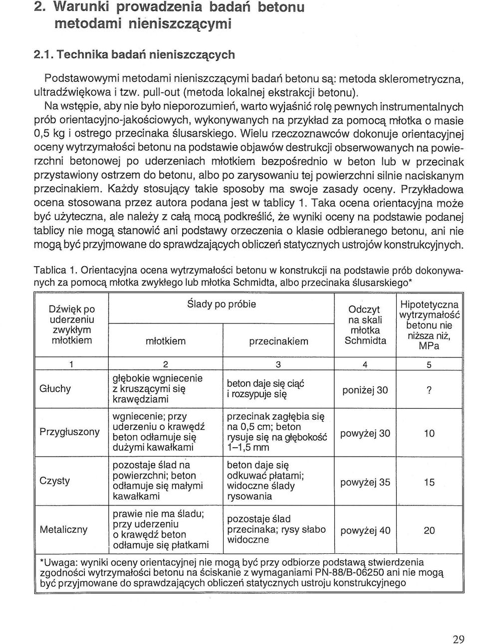 Na wstępie, aby nie było nieporozumień, warto wyjaśnić rolę pewnych instrumentalnych prób orientacyjno-jakościowych, wykonywanych na przykład za pomocą młotka o masie 0,5 kg i ostrego przecinaka