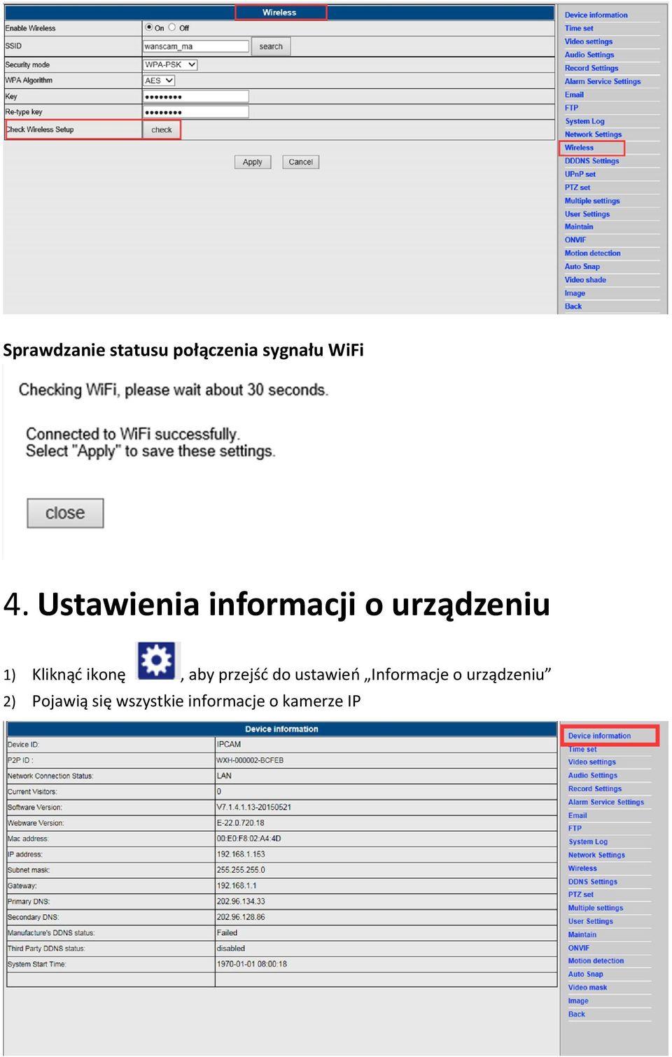 ikonę, aby przejść do ustawień Informacje o