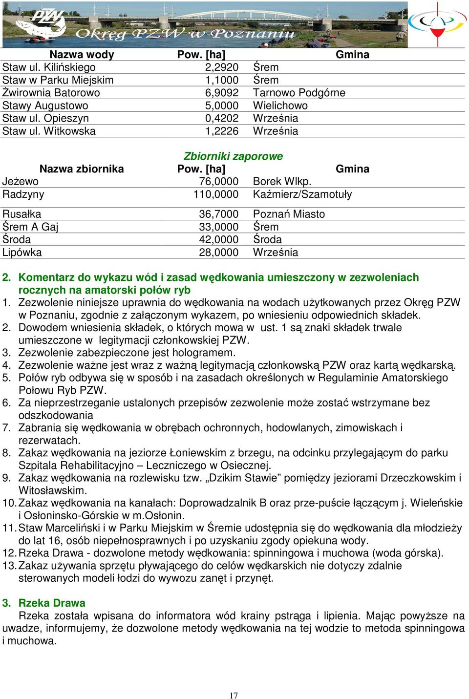 Radzyny 110,0000 Kaźmierz/Szamotuły Rusałka 36,7000 Miasto Śrem A Gaj 33,0000 Śrem Środa 42,0000 Środa Lipówka 28,0000 Września 2.