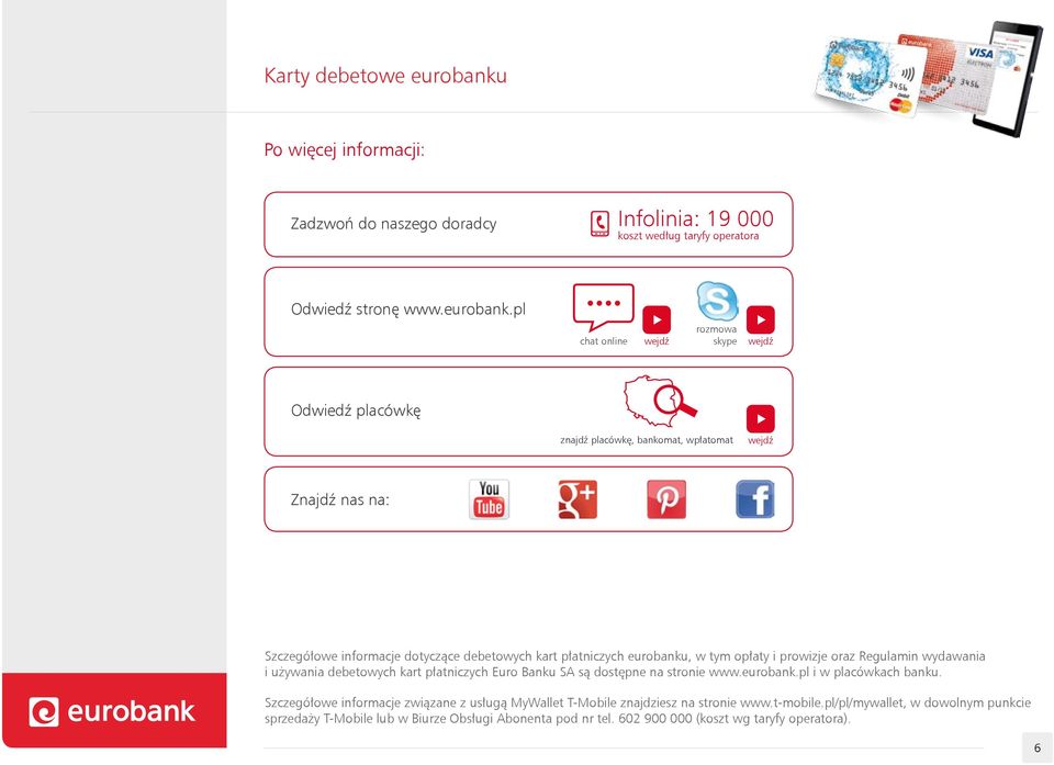 eurobanku, w tym opłaty i prowizje oraz Regulamin wydawania i używania debetowych kart płatniczych Euro Banku SA są dostępne na stronie www.eurobank.pl i w placówkach banku.