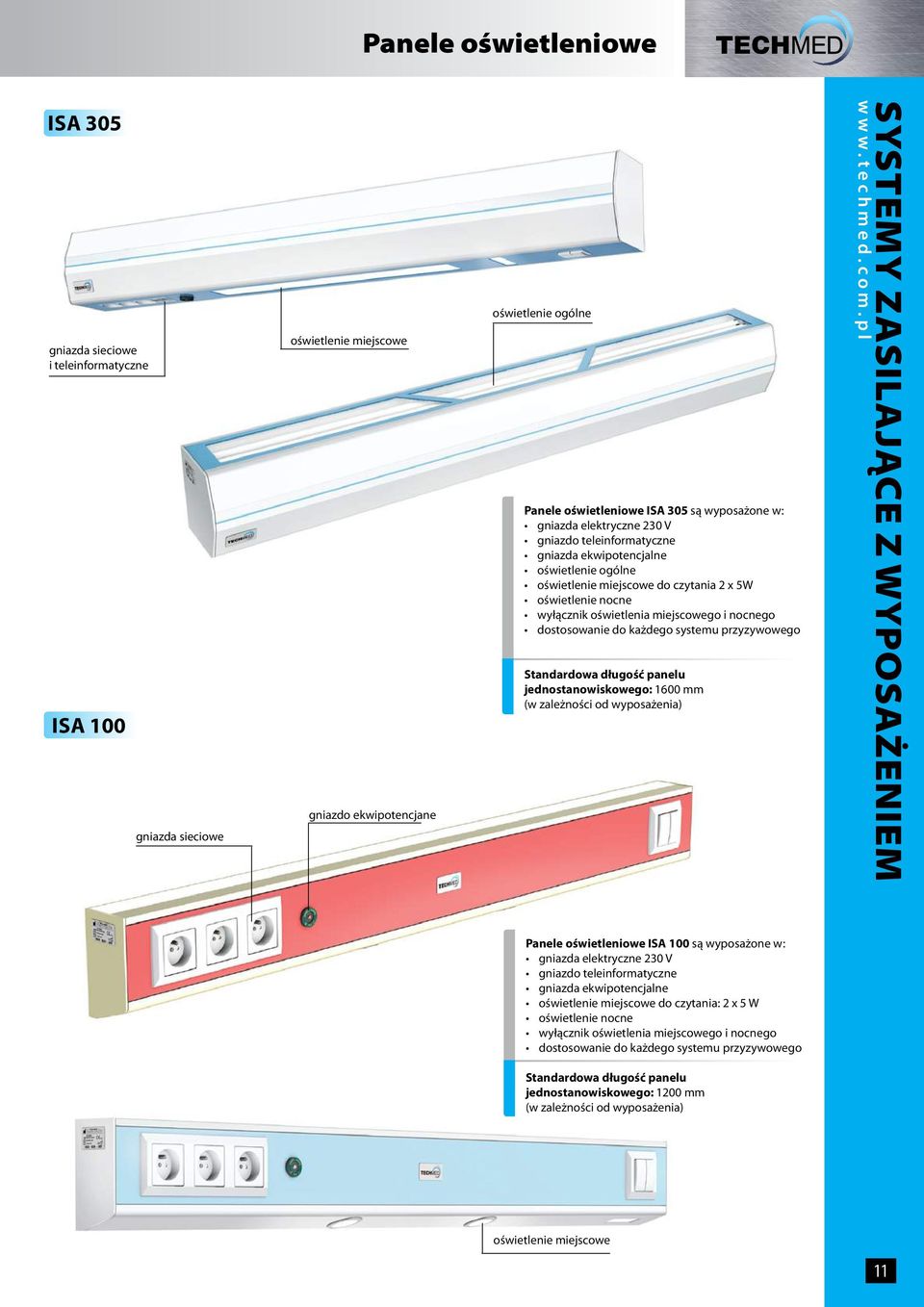 dostosowanie do każdego systemu przyzywowego tandardowa długość panelu jednostanowiskowego: 1600 mm (w zależności od wyposażenia) ystemy zasilające z wyposażeniem Panele oświetleniowe IA 100 są