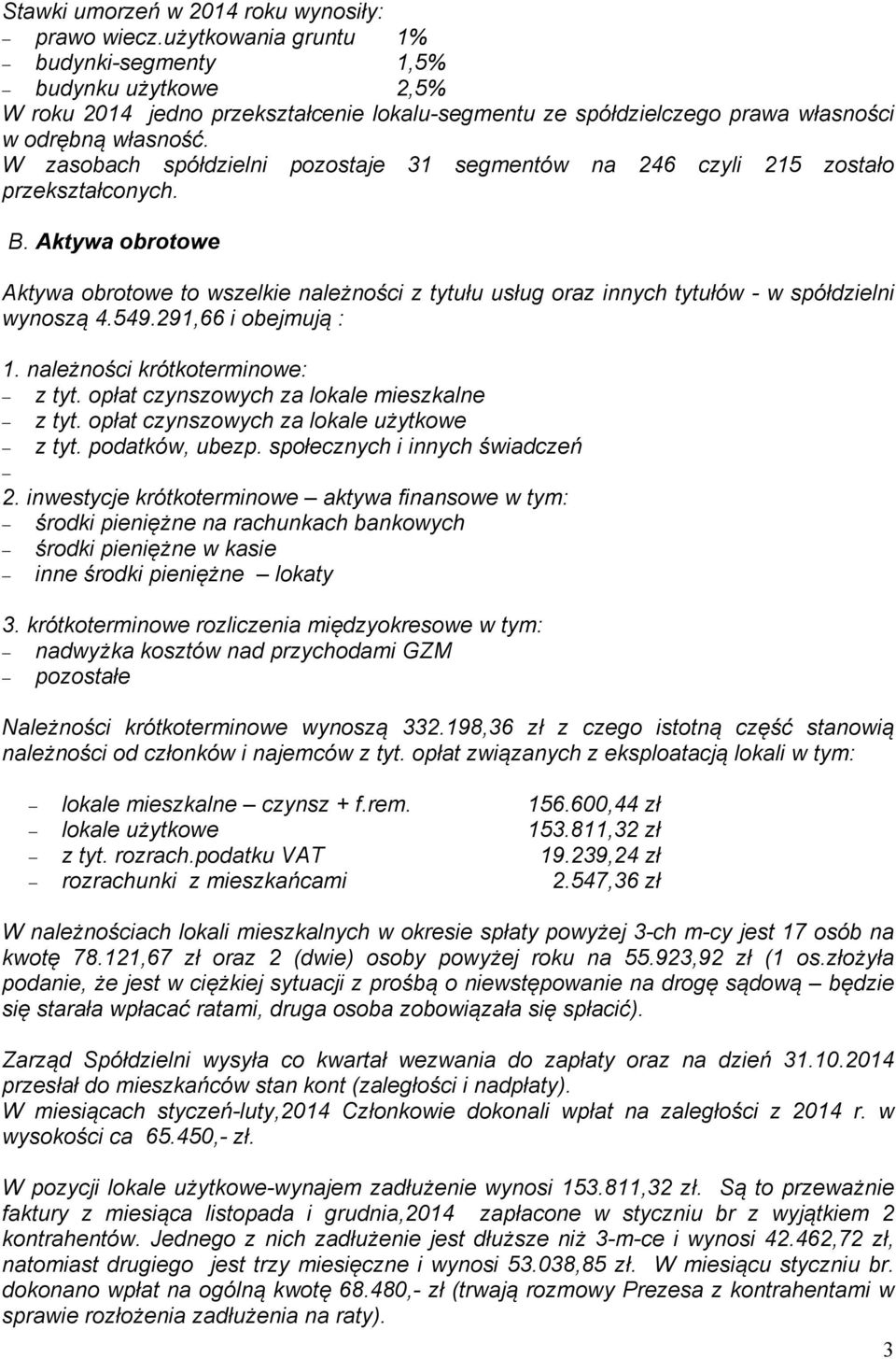 W zasobach spółdzielni pozostaje 31 segmentów na 246 czyli 215 zostało przekształconych. B.
