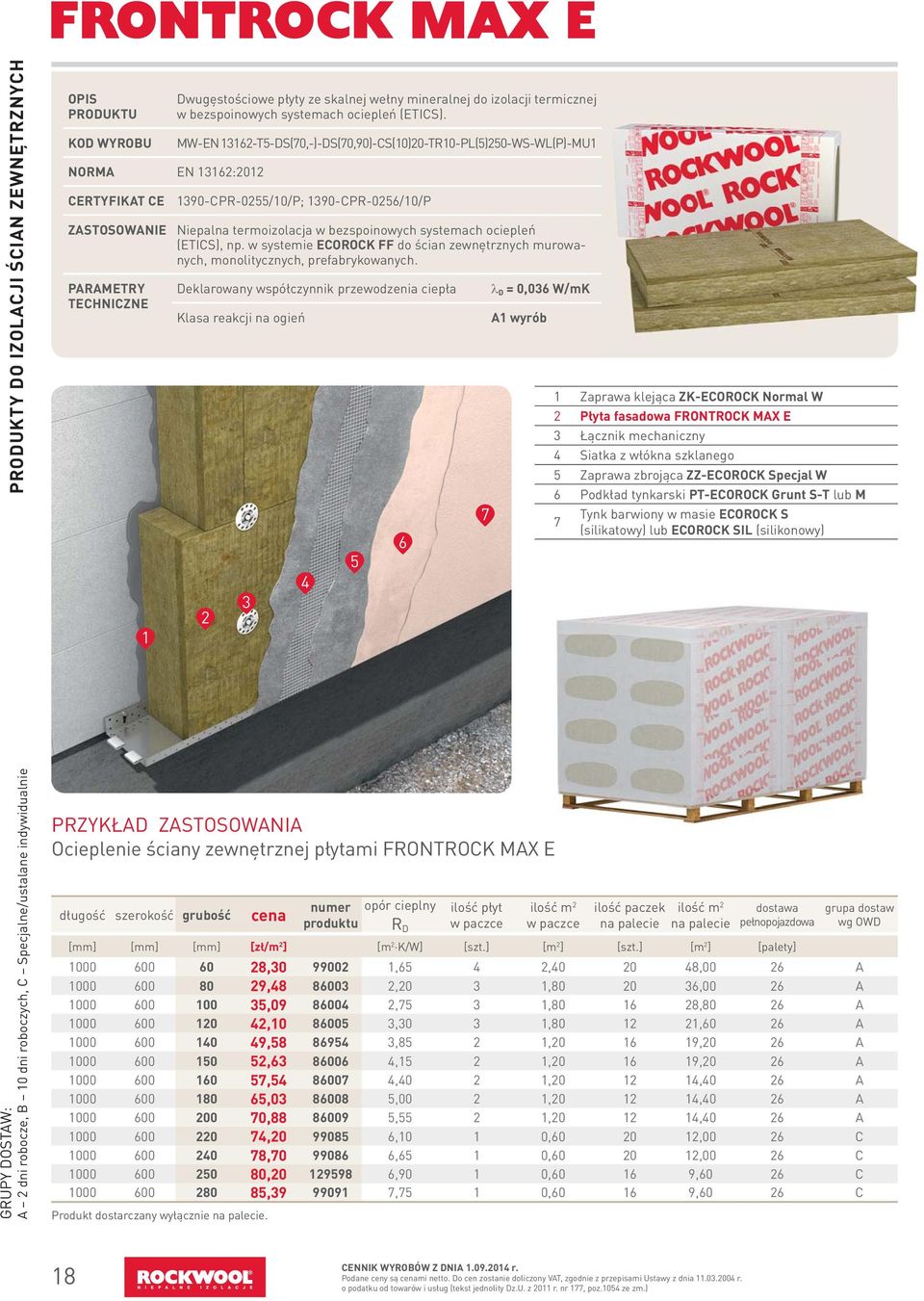 MW-EN 1162-T5-DS(70,-)-DS(70,90)-CS(10)20-TR10-PL(5)250-WS-WL(P)-MU1 190-CPR-0255/10/P; 190-CPR-0256/10/P Niepalna termoizolacja w bezspoinowych systemach ociepleń (ETICS), np.