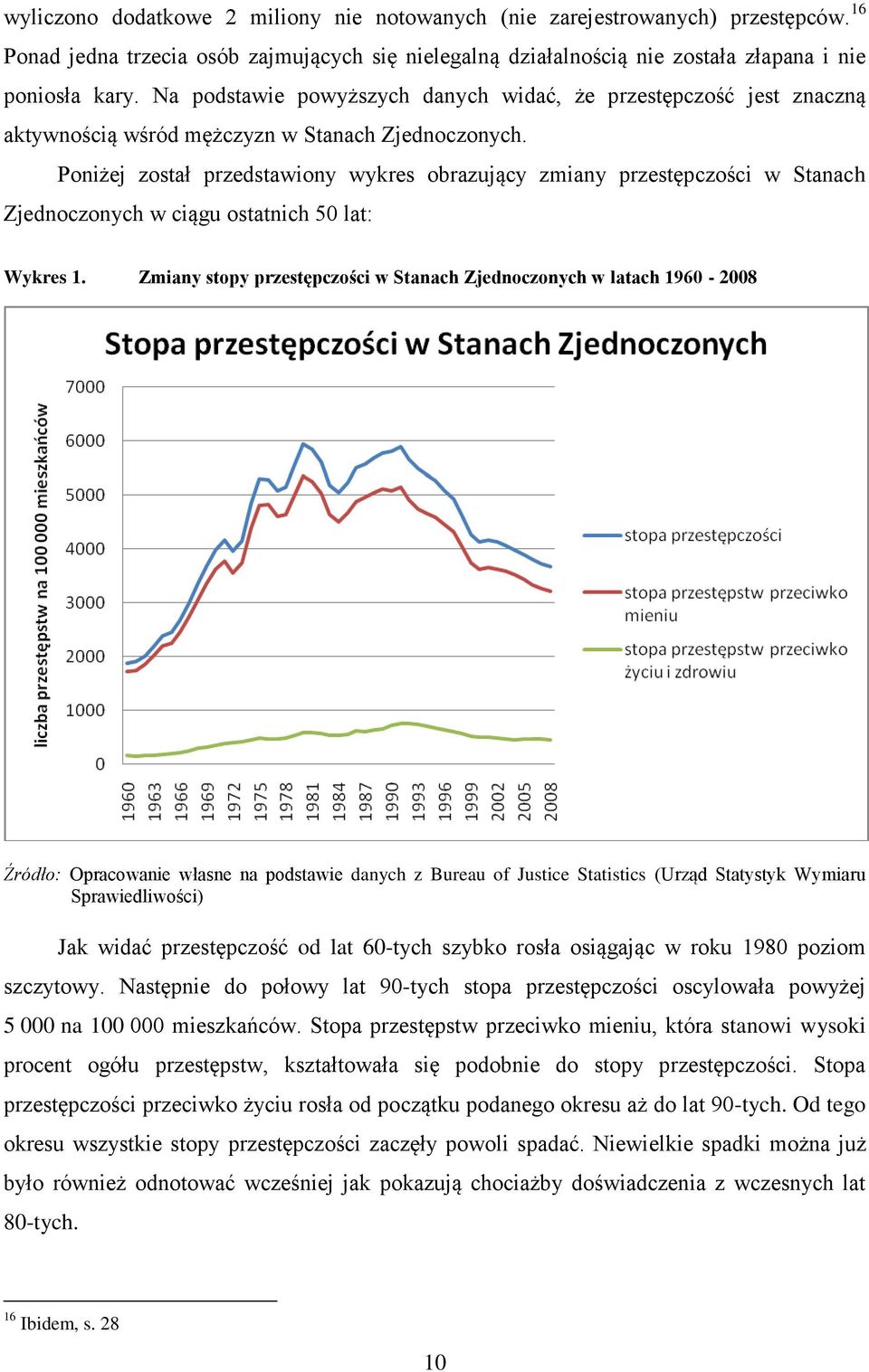 Poniżej został przedstawiony wykres obrazujący zmiany przestępczości w Stanach Zjednoczonych w ciągu ostatnich 50 lat: Wykres 1.