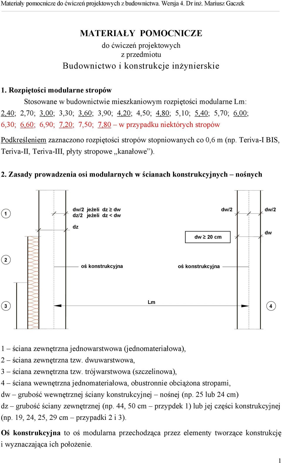 7,50; 7,80 w przypadku niektórych stropów Podkreśleniem zaznaczono rozpiętości stropów stopniowanych co 0,6 m (np. Teriva-I BIS, Teriva-II, Teriva-III, płyty stropowe kanałowe ). 2.