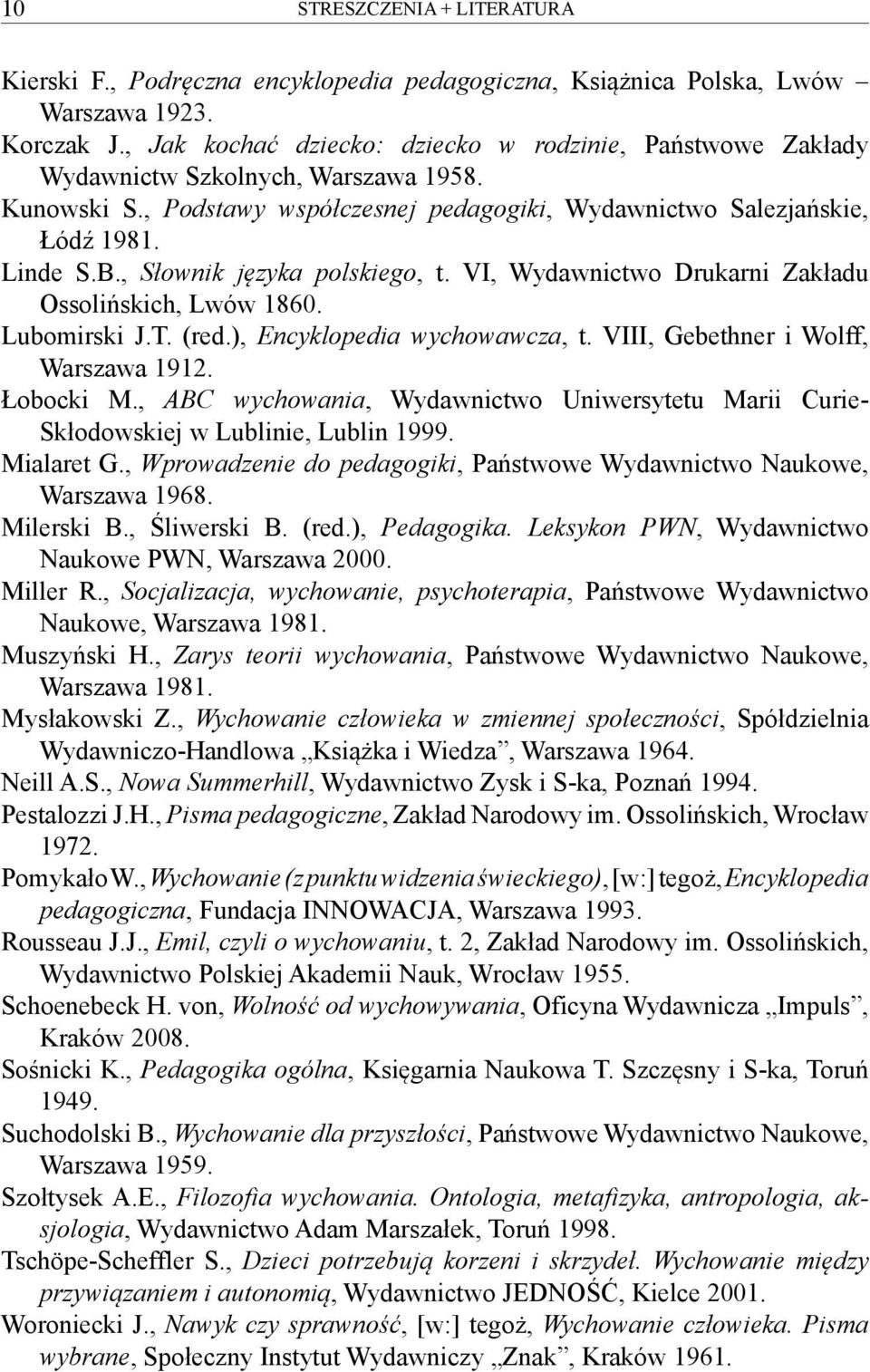 , Słownik języka polskiego, t. VI, Wydawnictwo Drukarni Zakładu Ossolińskich, Lwów 1860. Lubomirski J.T. (red.), Encyklopedia wychowawcza, t. VIII, Gebethner i Wolff, Warszawa 1912. Łobocki M.