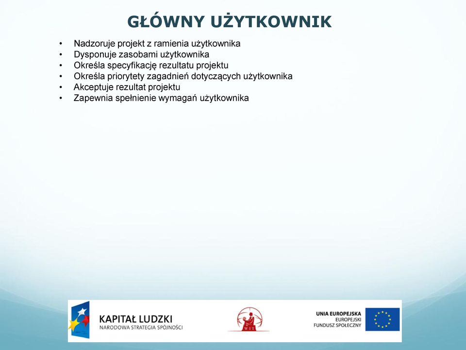 projektu Określa priorytety zagadnień dotyczących użytkownika