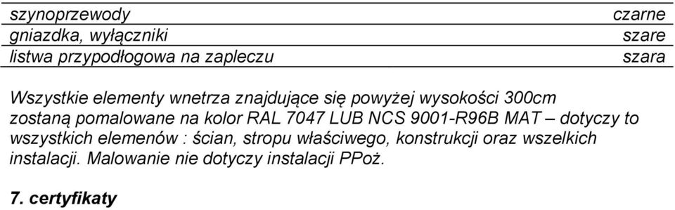 kolor RAL 7047 LUB NCS 9001-R96B MAT dotyczy to wszystkich elemenów : ścian, stropu