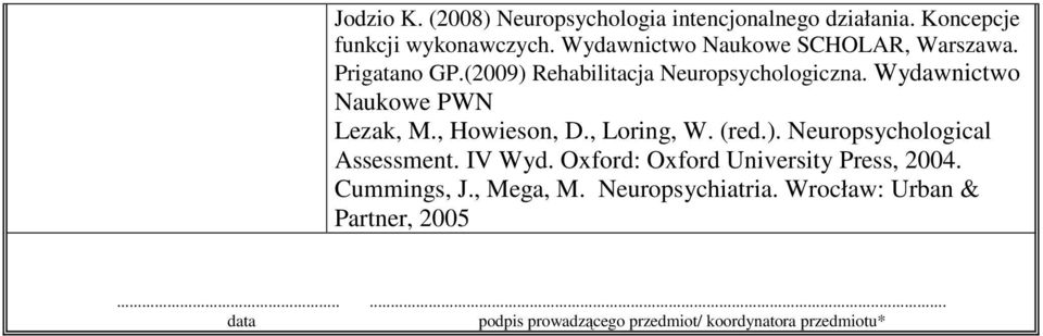 Wydawnictwo Naukowe PWN Lezak, M., Howieson, D., Loring, W. (red.). Neuropsychological Assessment. IV Wyd.