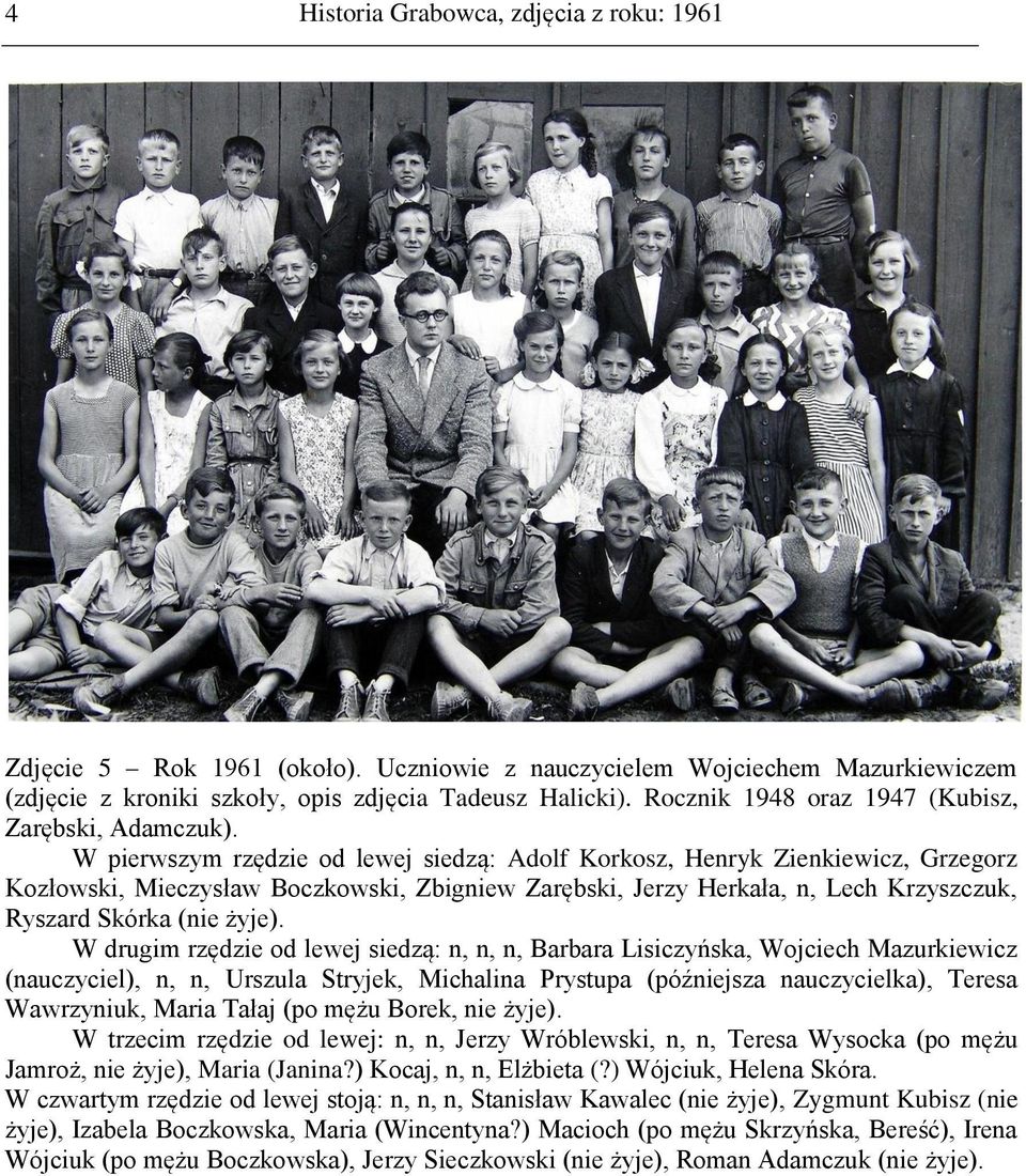 W pierwszym rzędzie od lewej siedzą: Adolf Korkosz, Henryk Zienkiewicz, Grzegorz Kozłowski, Mieczysław Boczkowski, Zbigniew Zarębski, Jerzy Herkała, n, Lech Krzyszczuk, Ryszard Skórka (nie żyje).