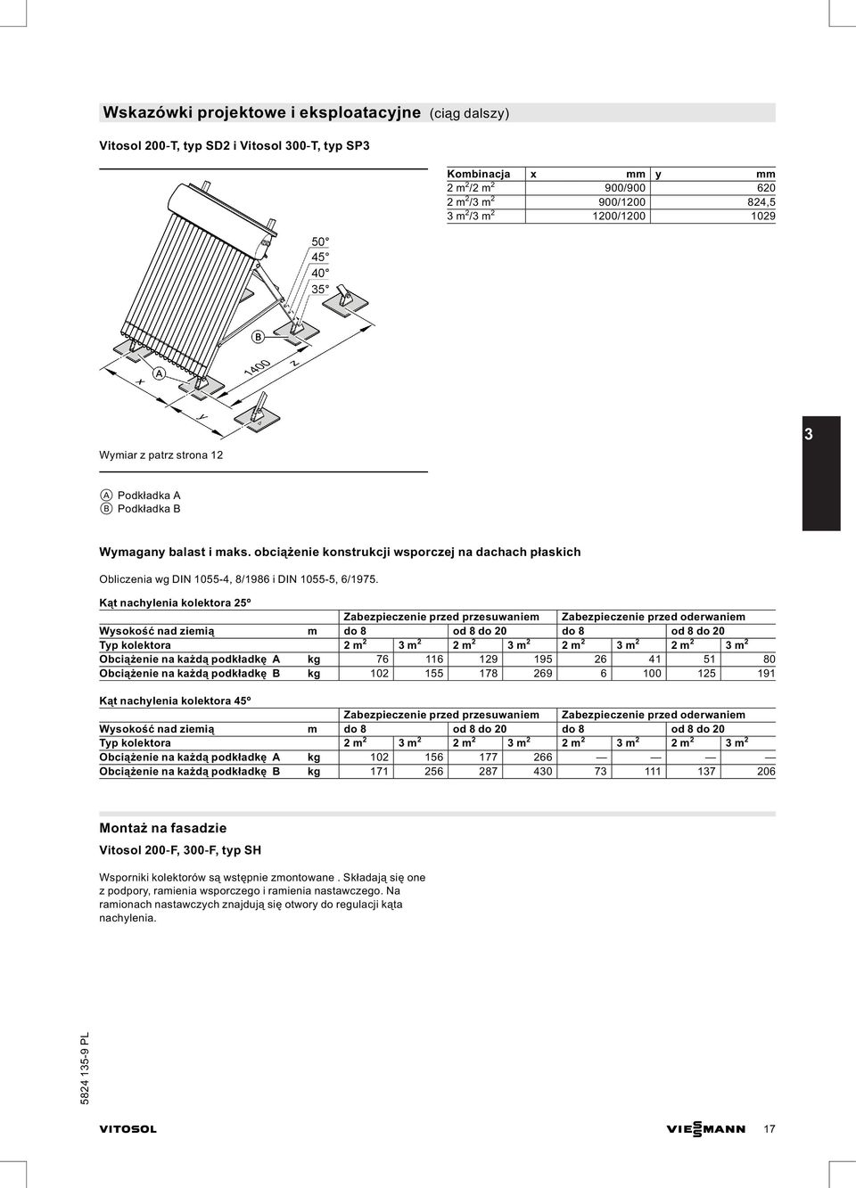 Kąt nachylenia kolektora 25º Zabezpieczenie przed przesuwaniem Zabezpieczenie przed oderwaniem Wysokość nad ziemią m do8 od8do20 do8 od8do20 Typ kolektora 2 m 2 3m 2 2m 2 3m 2 2m 2 3m 2 2m 2 3m 2