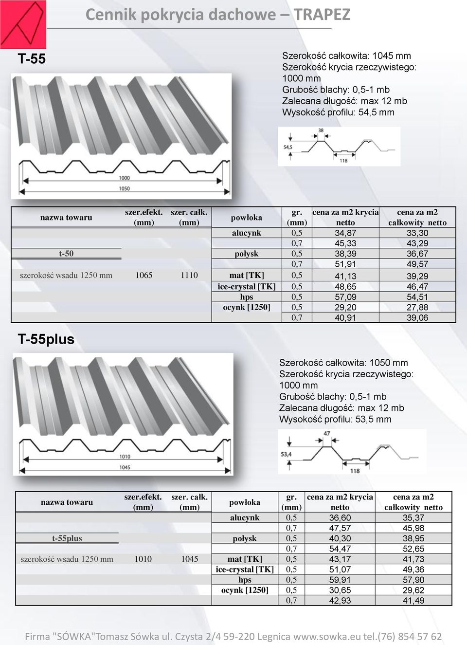 krycia całkowity alucynk 0,5 34,87 33,30 0,7 45,33 43,29 t-50 połysk 0,5 38,39 36,67 0,7 51,91 49,57 szerokość wsadu 1250 mm 1065 1110 mat [TK] 0,5 41,13 39,29 ice-crystal [TK] 0,5 48,65 46,47 hps