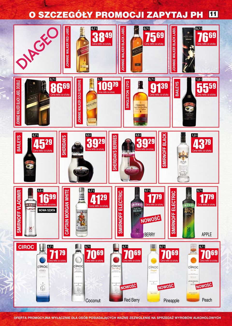 SHERIDAN'S BERRIES 0,5 l 39 29 SMIRNOFF BLACK 1,0 l 43 79 SMIRNOFF VLADIMIR 0,5 l 16 99 NOWA SZATA CAPTAIN MORGAN WHITE 41 29 SMIRNOFF