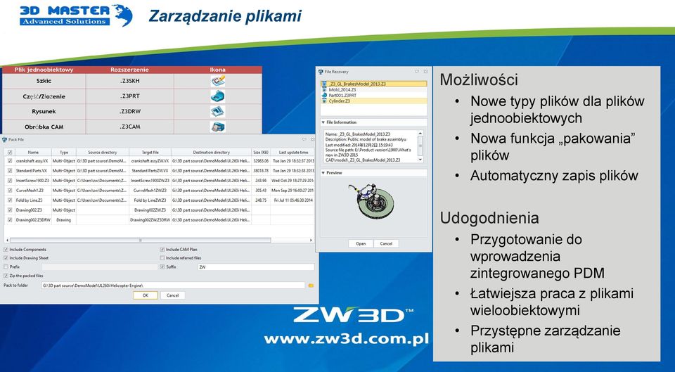 Z3CAM Nowe typy plików dla plików jednoobiektowych Nowa funkcja pakowania plików