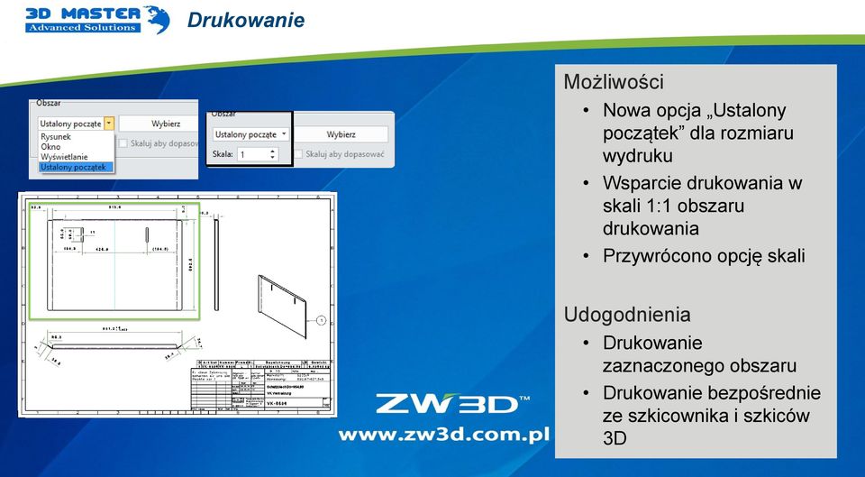 drukowania Przywrócono opcję skali Drukowanie