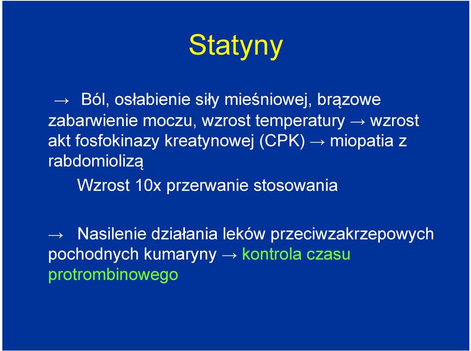 rabdomiolizą Wzrost 10x przerwanie stosowania Nasilenie działania