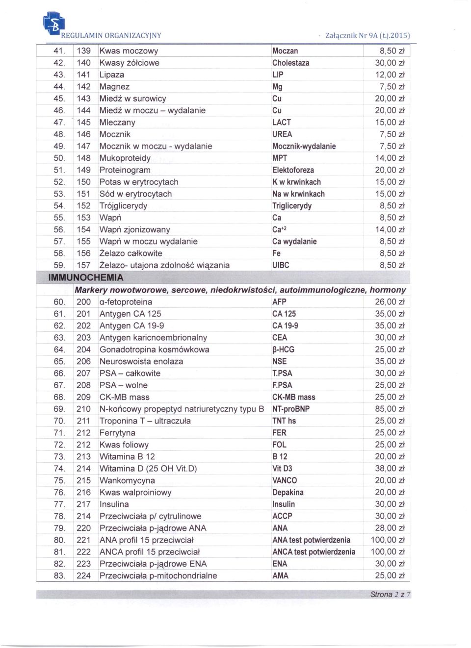 153 Wapń 56. 154 Wapń zjonizowany 57. 155 Wapń w moczu wydalanie 58. 156 Żelazo całkowite 59.