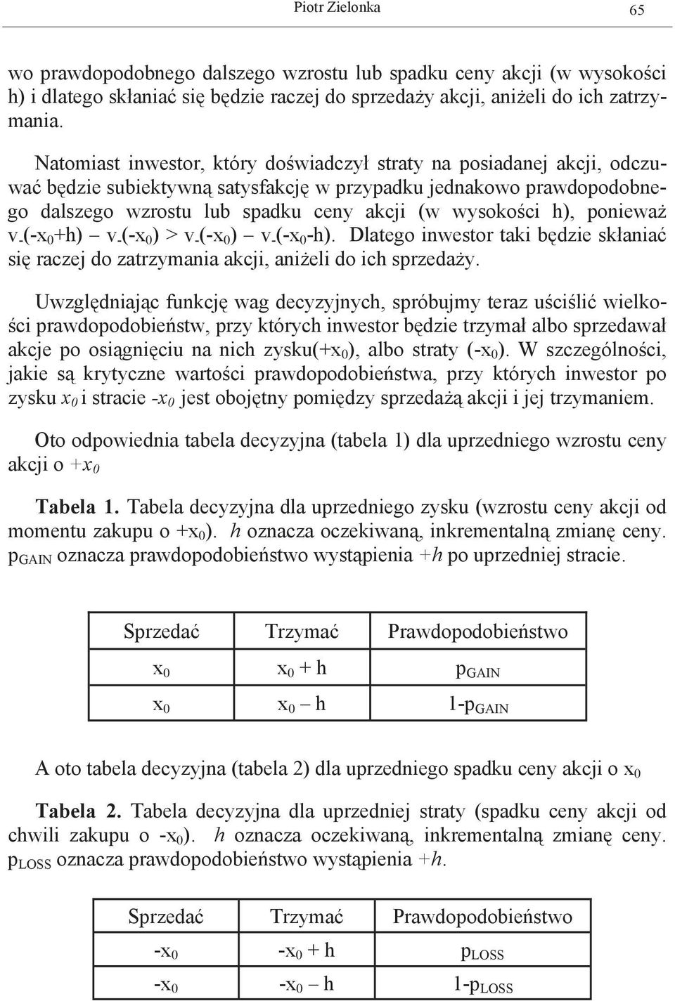 ponieważ v - (-x h) v - (-x ) > v - (-x ) v - (-x -h). Dlatego inwestor taki będzie skłaniać się raczej do zatrzymania akcji, aniżeli do ich sprzedaży.