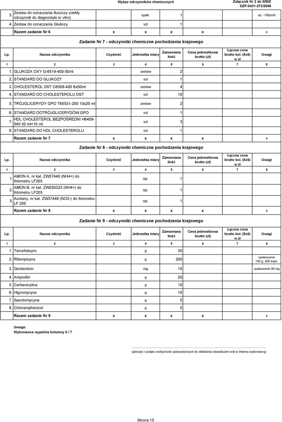 TRÓJGLICERYDY GPO T65531-200 10x20 ml zestaw 2 6. STANDARD DOTRÓJGLICERYDÓW GPO szt 1 7. HDL CHOLESTEROL BEZPOŚREDNI H6409-040 30 ml+10 ml szt 3 8.