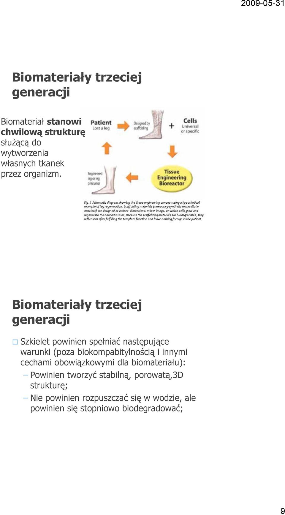 Biomateriały trzeciej generacji Szkielet powinien spełniać następujące warunki (poza biokompabitylnością