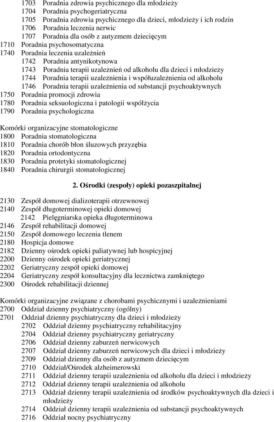 Poradnia terapii uzależnienia i współuzależnienia od alkoholu 1746 Poradnia terapii uzależnienia od substancji psychoaktywnych 1750 Poradnia promocji zdrowia 1780 Poradnia seksuologiczna i patologii