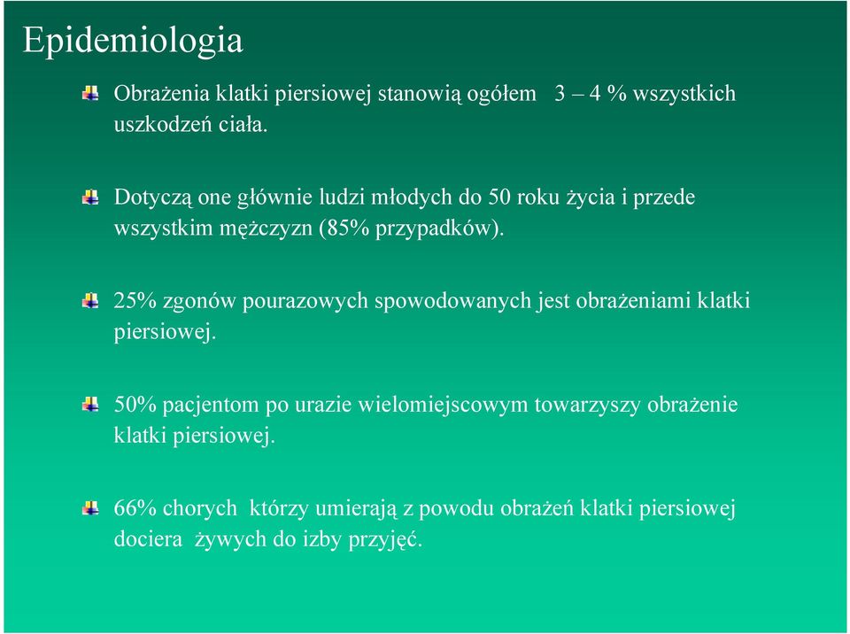 25% zgonów pourazowych spowodowanych jest obrażeniami klatki piersiowej.