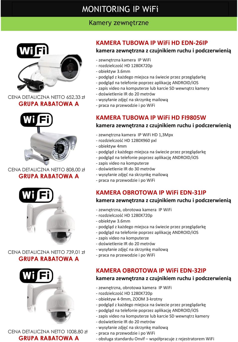 IR do 30 metrów KAMERA OBROTOWA IP WiFi EDN-31IP - zewnętrzna, obrotowa kamera IP WiFi - obiektyw 3.