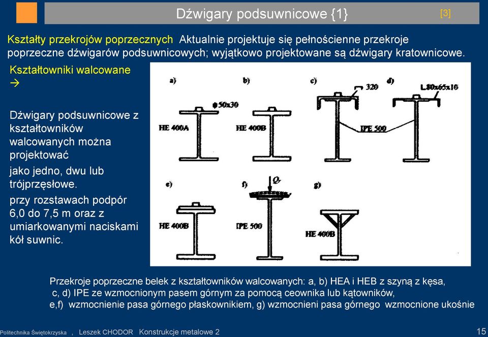 przy rozstawach podpór 6,0 do 7,5 m oraz z umiarkowanymi naciskami kół suwnic.