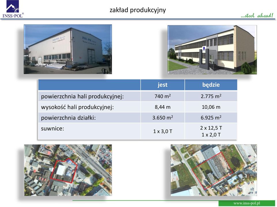 775 m 2 wysokość hali produkcyjnej: 8,44 m 10,06 m